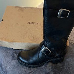 NEW IN BOX - Born Black Stockard distressed leather boot w/buckle accents